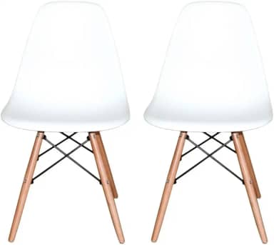 Kit 2 Cadeiras Charles Eames Eiffel Dsw Em Polipropileno Com Pés De Madeira Clara Versátil E Elegante Sala De Jantar Cozinha Bar, Brancas