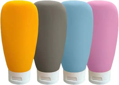 Kit 4 de Frascos de Silicone para Viagem Ideal para transportar Shampoo Condicionador Cremes e Loções à Prova de Vazamentos para Bagagem de Mão Leve Compacto Reutilizável Sustentável Qualidade Premium