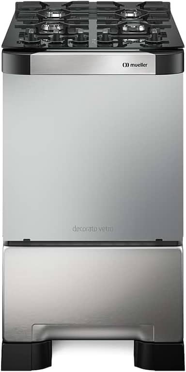 Fogão 4 Bocas Mueller Decorato Vetro Inox Bivolt com Mesa de Vidro