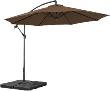 Kit Ombrelone Lateral Suspenso 3m Kauai Marrom + Base 60 Litros Quadrada Piscina Jardim