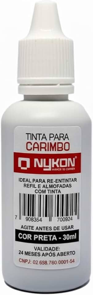 Tinta para Carimbo 30ml Nykon – Refil para Carimbos e Almofadas, Secagem Rápida, Alta Durabilidade, Ideal para Escritórios e Uso Profissional (Preto)