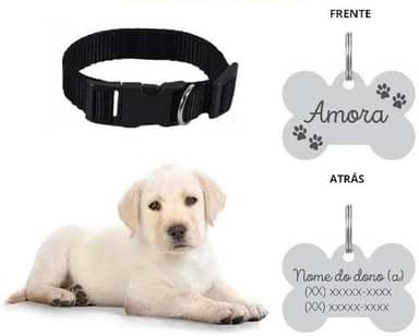 Coleira Personalizada Com Nome E Telefone A Lase (G, Preta)