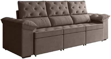 Sofá Retrátil 3 Lugares 2,10m York Suede Marrom