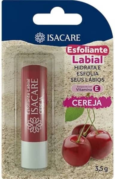 Esfoliante Labial Cereja, Vermelho, Isacare, 3.5 g