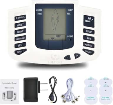 Aparelho Eletroestimulador De Fisioterapia Massageador Elétrico Profissional com Eletrodos Portátil Choque Dor Muscular – Alívio Imediato de Dores Musculares e Estresse, Tensão, Display LCD, Controle de Intensidade, Fisioterapia em Casa