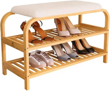 Sapateira em Bambu com Banco Estofado 70cm com 2 Andares, Entrada/Hall e Corredor, Heimon