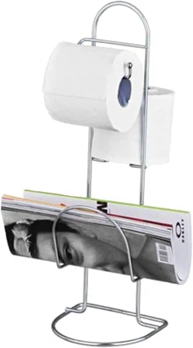 Porta Papel Higienico de Chão com Revisteiro Suporte para 2 Rolos Cromado