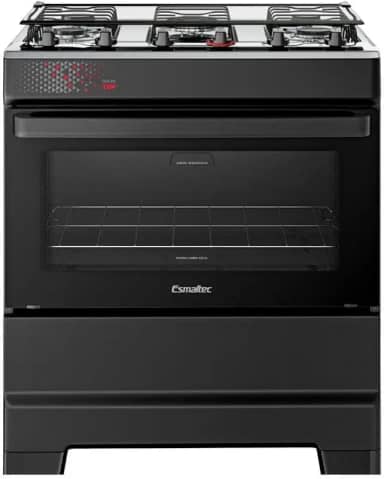 Fogão Esmaltec 5 Bocas Ideal Top Mesa Inox Tampa de Vidro Forno 84 Litros Preto T5IAP Bivolt