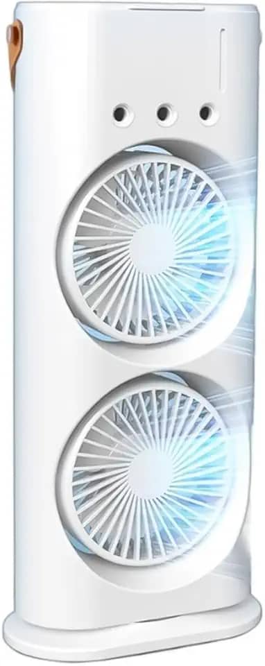 Mini Climatizador Duplo com Umidificador, 3 Velocidades, 18W, USB, Branco e Preto, 37x16.5cm