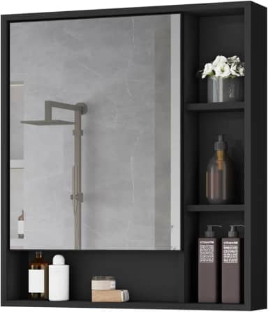 Armário Banheiro De Parede 1 Porta Com Espelho Selene Casa JD (Preto)