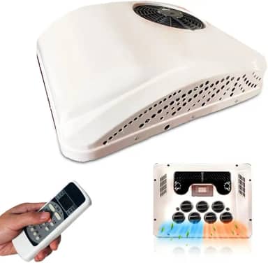Treeligo DC 12 Volt Rooftop RV Ar Condicionado Refrigeração e Aquecimento 2 em 1 Função Caminhão Barco 12 V Unidade A/C para Motorhome Trailer, etc., Branco