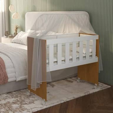 Mini Berço Branco E Marrom Com Colchão E Suporte Para Mosquiteiro Multifuncional 5x1 Rodízios Chiqueirinho