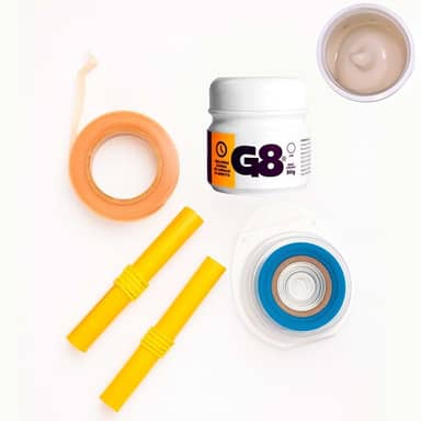Kit Profissional Mega Hair – Cola G8 Transparente, Papel Térmico, Fita Dupla Face e Pano Nanopele