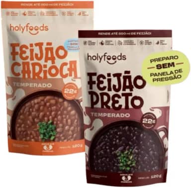 2 UND FEIJÃO TEMPERADO SEM PANELA DE PRESSÃO HOLYFOODS 120G - CARIOCA E PRETO