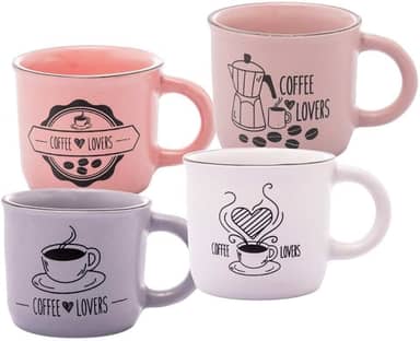 WOLFF - Conjunto 4 Canecas de Café de Cerâmica Coffee Lovers 60ml