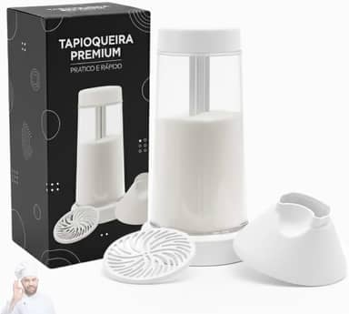 Tapioqueira Polvilhador Profissional para Tapioca, Polvilhador e Peneira para Farinha e Goma, Tapioca Perfeita, Panquecas Leves e Receitas Práticas, Fácil de Usar e Limpar (Branco)