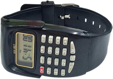 Relógio calculadora de design moderno, visor LCD, com teclado de silicone, para estudantes, empresários, donas de casa, relógio de pulso eletrônico com função de calculadora (preto)