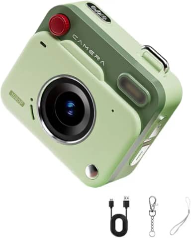 Mini câmera digital 1080p HD retrô CCD filmadora fotográfica com tela IPS de 4,5 cm, fotos de alta resolução 8000 x 6000, câmera de bolso compacta portátil para estudantes, viagens (verde (sem cartão