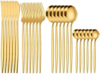 Conjunto de Talheres 24 Peças Aço Inoxidável – Acabamento Premium - Sofisticado e Luxuoso - Nas Cores Dourado e Prata (Dourado)