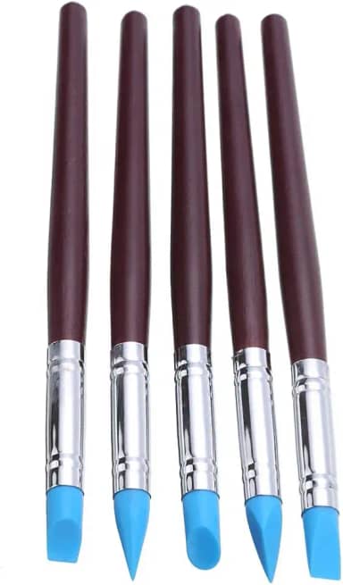 Kit 5 Estecas Pincel Modelador Silicone Argila Biscuit