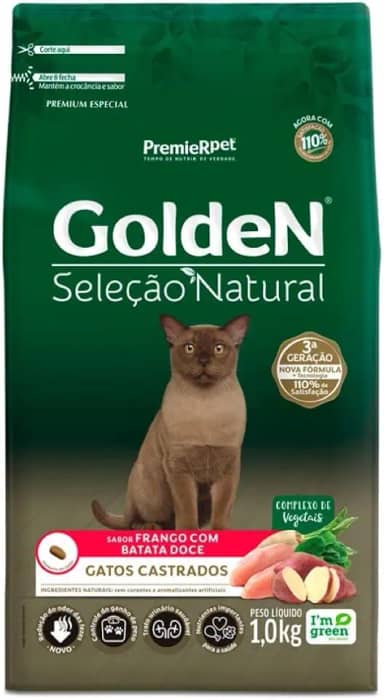 PremieR Pet Golden Seleção Natural Ração Seca para Gatos Castrados Sabor Frango com Batata Doce 1kg