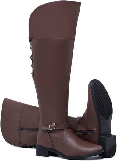 Bota Montaria Cano Longo com Amarração na Panturrilha em Couro Sintético