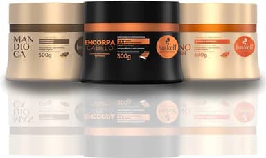 Kit Cronograma Capilar Haskell para Cabelos Finos e Ralos Máscara Murumuru Hidratação, Cavalo Forte Reconstrução, Tutano