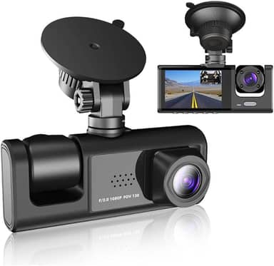 Câmera Veicular 3 Lentes Full HD 1080p com Visão Noturna – Dashcam Frontal, Interna e Traseira, Tela LCD 4” e Detecção de Movimento