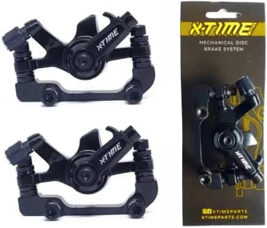 Kit 2 Pinças de Freio Disco Com Pastilhas Dianteira e Traseira Mecânica Bicicleta Mtb X-Time