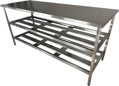 Mesa Inox Industrial 1,50x 0,70x 0,90 Prateleiro Duplo