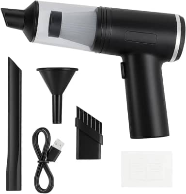 Mini Aspirador Portátil 2 em 1 – Função Aspirar e Soprar, USB Recarregável, Filtro HEPA Lavável para Carro, Escritório e Residência