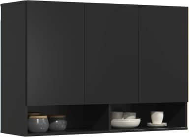 Armário Multiuso Aéreo 3 Portas Milão Parede Suspenso Cozinha Quarto (Preto)