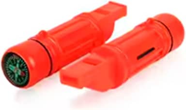 Apito de Emergência Sobrevivência 4 em 1 com Bússola, Pederneira, Espelho Sinalizador e Compartimento – Kit Multifuncional para Camping, Trilha e Aventuras