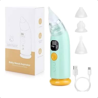 Aspirador Nasal Digital Infantil com Display LED, 3 Pontas de Silicone, Recipiente Removível, Carregamento USB-C (Azul)