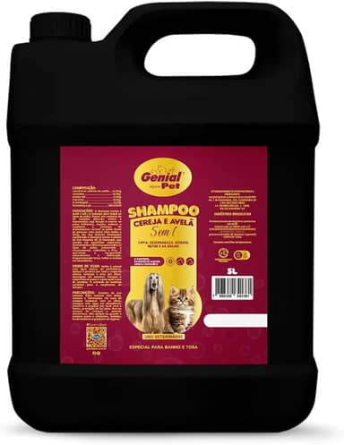 Galão Genial Pet Shampoo Cereja e Avelã 5 em 1, 5 Litros, Uso Profissional para Cães e Gatos