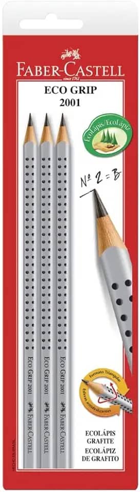 Lápis Grafite 2=B, Faber-Castell, SM/2001B, EcoLápis, Linha Grip, 3 Unidades, Cinza