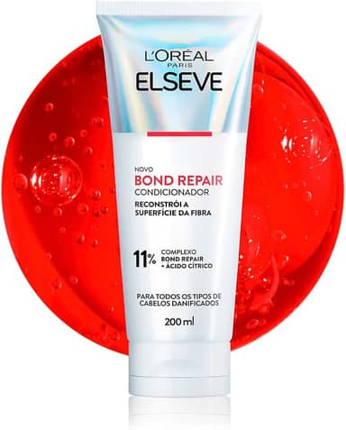 L'Oréal Paris Elseve Bond Repair Condicionador Reparação Molecular com Ácido Cítrico, Sela Cutículas e Reconstrói Ligações, Devolve Força, Brilho e Maciez aos Cabelos Danificados, 200ml