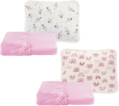 Jogo Lençol Berço Americano 2 Kits De Lençol Com Elastico e Fronha Estampa Menina