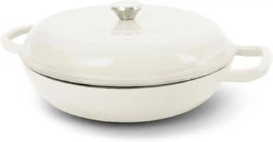Forno holandês de ferro fundido esmaltado, panela de 3,8 litros com tampa, antiaderente, redondo, seguro para forno até 500F para marinar, cozinhar, assar, refrigerar e servir - branco creme