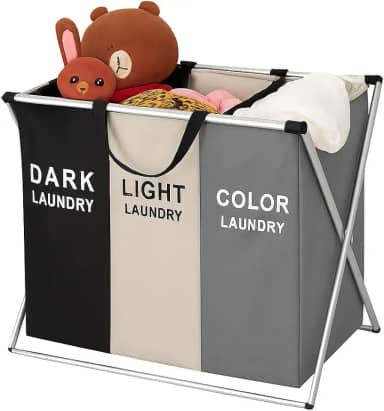 ClearWave™ Cesto de Roupa Suja Portatil | com 3 Divisórias Oxford – Organização Rápida e Prática no Dia a Dia