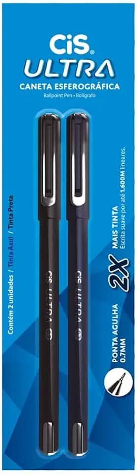 CIS Ultra Caneta Esferográfica ponta agulha 0.7mm, Blister com 2 unidades, Cor: Azul e preta