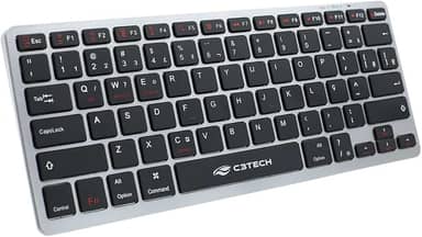 C3Tech, K-BT50BK, Teclado Bluetooth Recarregável, sem fio, compacto atalhos Multimidia Anti-Respingo bateria interna recarregavel com cabo USB tipo C, Preto