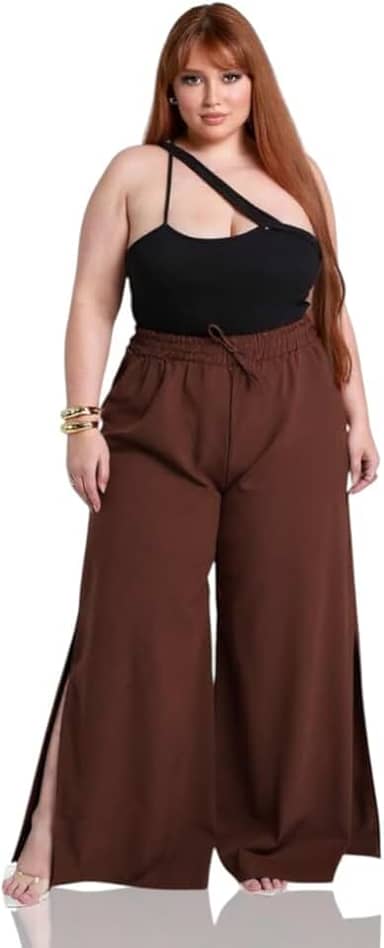 Calça Cintura Alta Elegante Plus Size Feminino Flare Fenda Premium