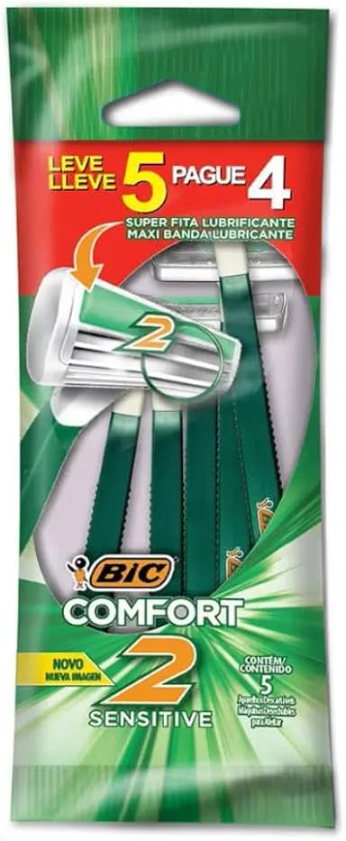 BIC Aparelho De Barbear Comfort 2 Pele Sensível C/ Fita Lubrificante 884626 Embalagem Leve 5 Pague 4