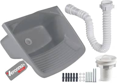 Tanque Plástico Lavar Roupas C/Sifão E Valvula Lavanderia 24l Veronna Cor Cinza Claro