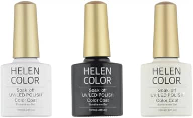 HELEN COLOR Kit 3 Esmaltes em Gel UV/LED 10ml Cada Frasco Secagem Rápida Alta Durabilidade Acabamento Brilhante (Francesinha)
