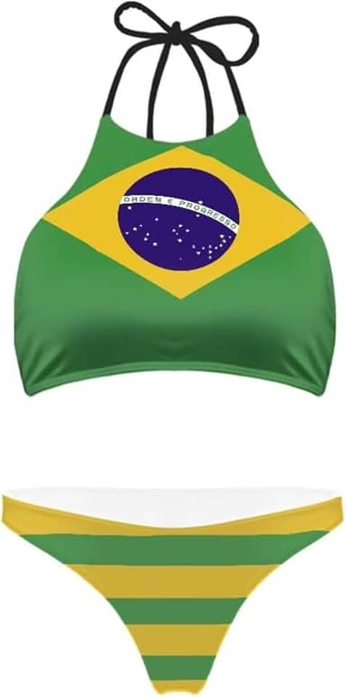 Conjunto de biquíni feminino, gola alta, frente única, roupa de banho de duas peças, calcinha triangular para mulheres