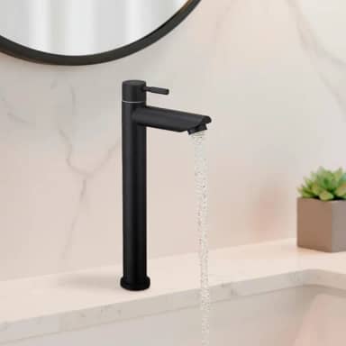 Torneira Para Banheiro De Mesa Bica Alta 1/4 De Volta Aço Inox 304 Elegance Beltempo (Preta Fosca)