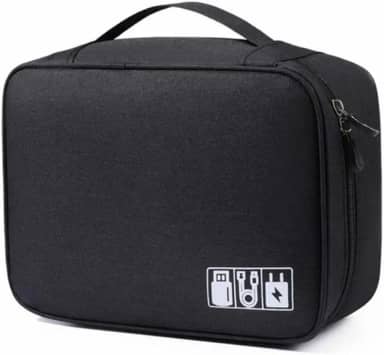 Case Organizador para Cabos, Acessórios de Eletrônicos e Carregadores com Divisórias Internas (Preta)