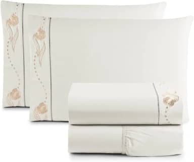 Jogo de Cama Lençol Queen Bordado Imperial Realeza 4 Peças 200 Fios Percal 100% Algodão (PALHA)